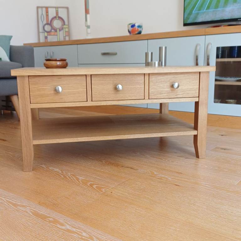 Solid oak compact coffee table
