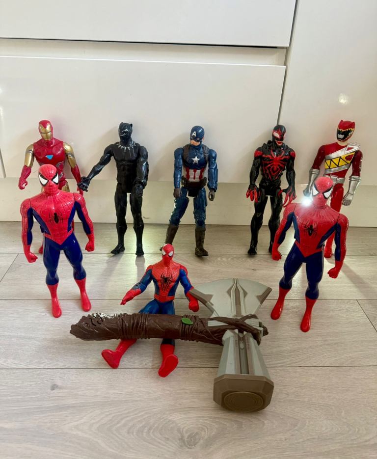image for Assorted Marvel figures , Spiderman walkie talkies and Thor hammer Bundle