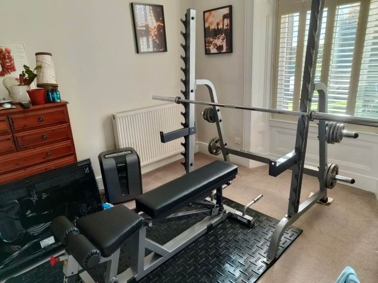 Home Gym - Rack, Bench, Bar, Weights, Preacher Bench, Mat