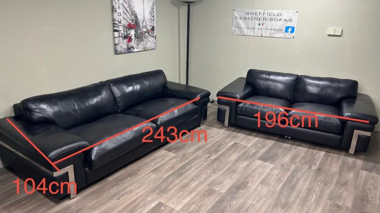 LARGE BLACK LEATHER SOFAS (delivery available)