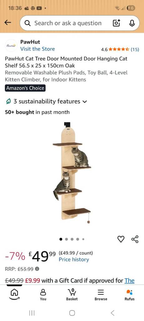 Over door cat tower cat, Paw Hut.Cost £49 