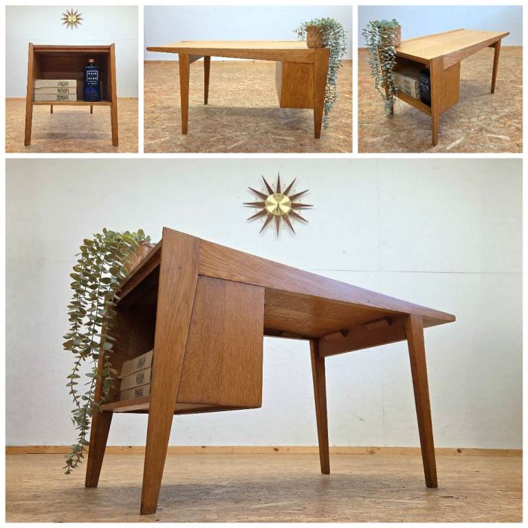Retro Vintage Oak Angular Storage Coffee Table - Mid Century G-Plan Era