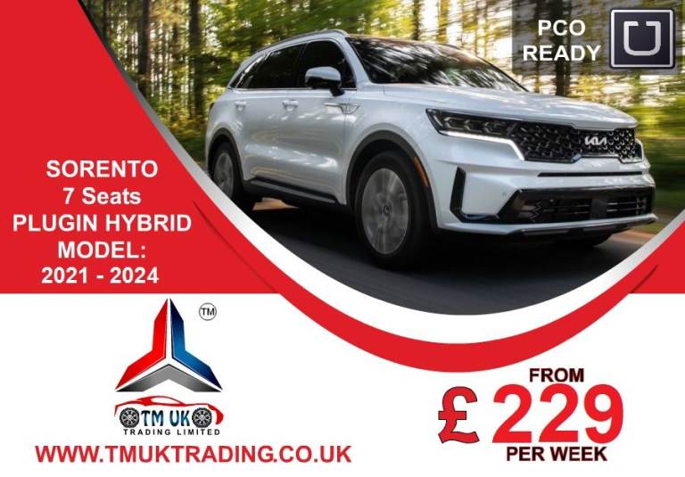 PCO CAR HIRE SORENTO 7 SEATS PLUGIN HYBRID 2021 **FROM ONLY £229 P/W** UBER READY FOR RENT