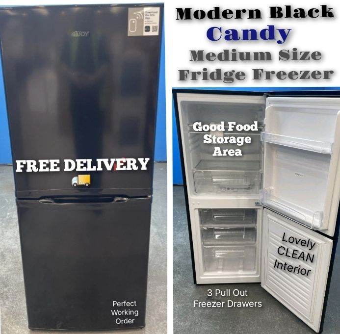Modern BLACK fridge freezer ~ DELIVERED 🚚