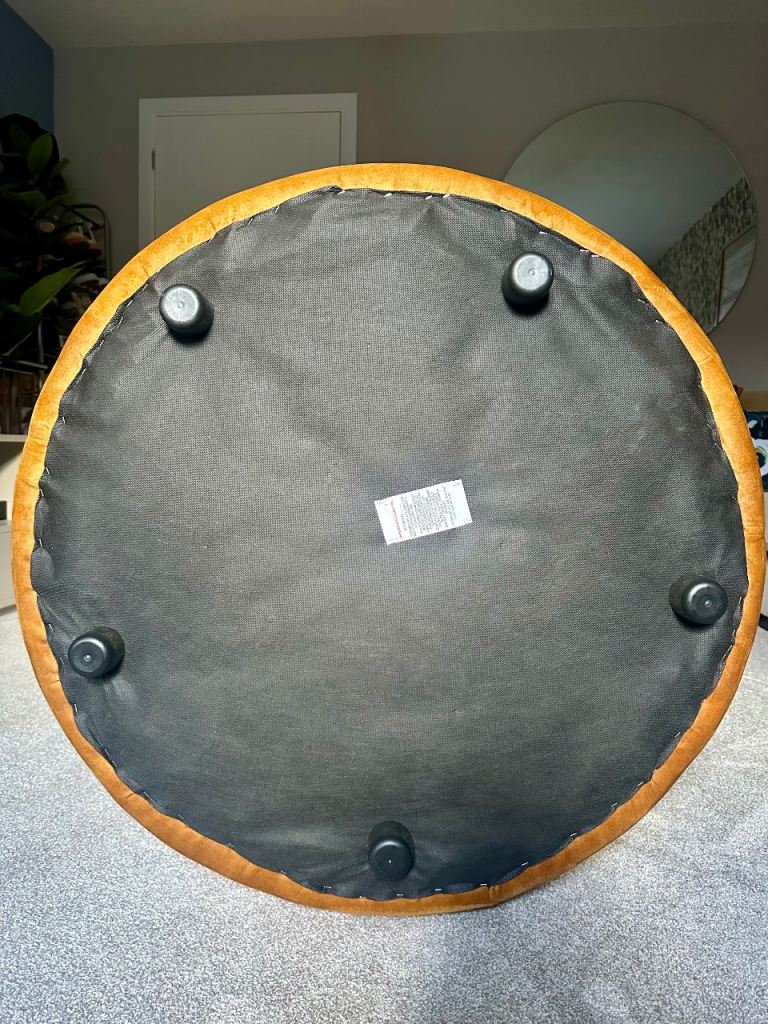 32" round ottoman pouf footstool in mustard yellow velvet