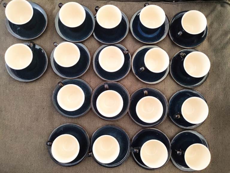 BHS Brecon Blue Stoneware Teapot and 18 Cups & Saucers