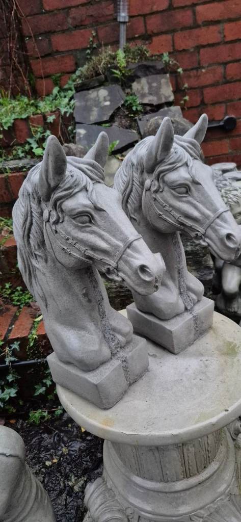 image for Concrete Horses heads statues garden ornament Christmas gift