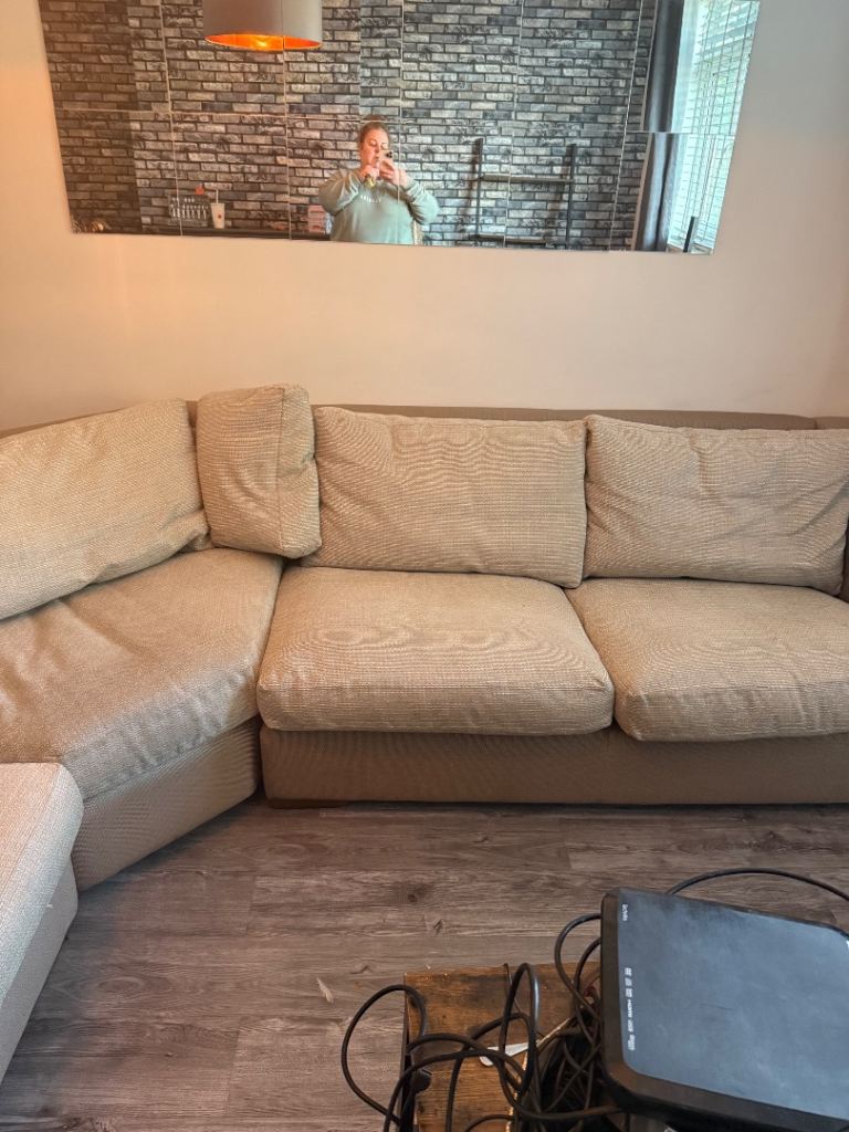 Well made large sofa, feather cushions.