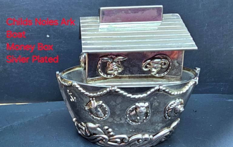 Childs Christianing Vintage Silver Plated Metal Teddy Bear Shape Money Box