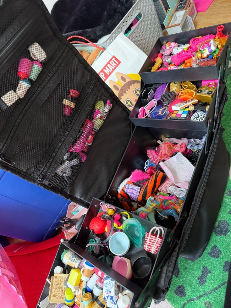 Large Black Travel Case Full of Doll Clothes and Accessories
