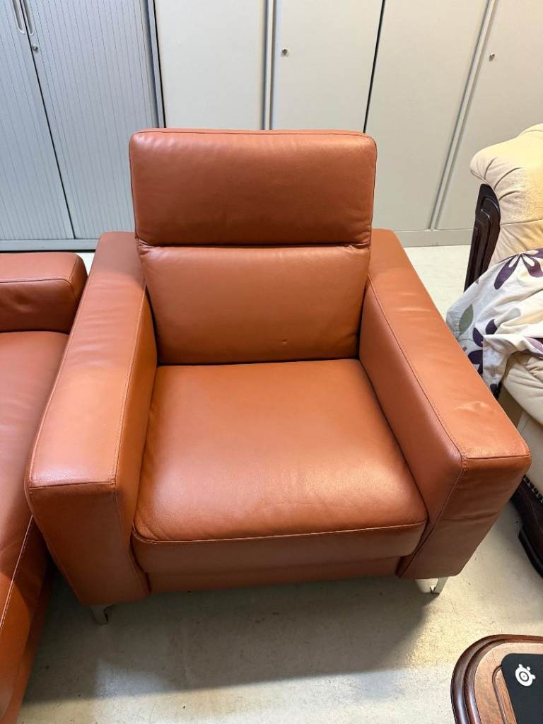 Modern Leather Sofa Set-3 Seater +armchair-Tan/cognac