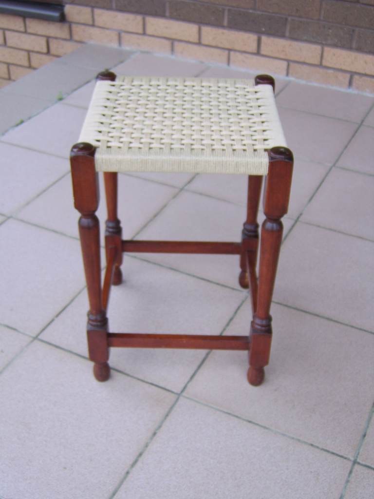 vintage wooden stool , lattice weave type seat ,excellent condition
