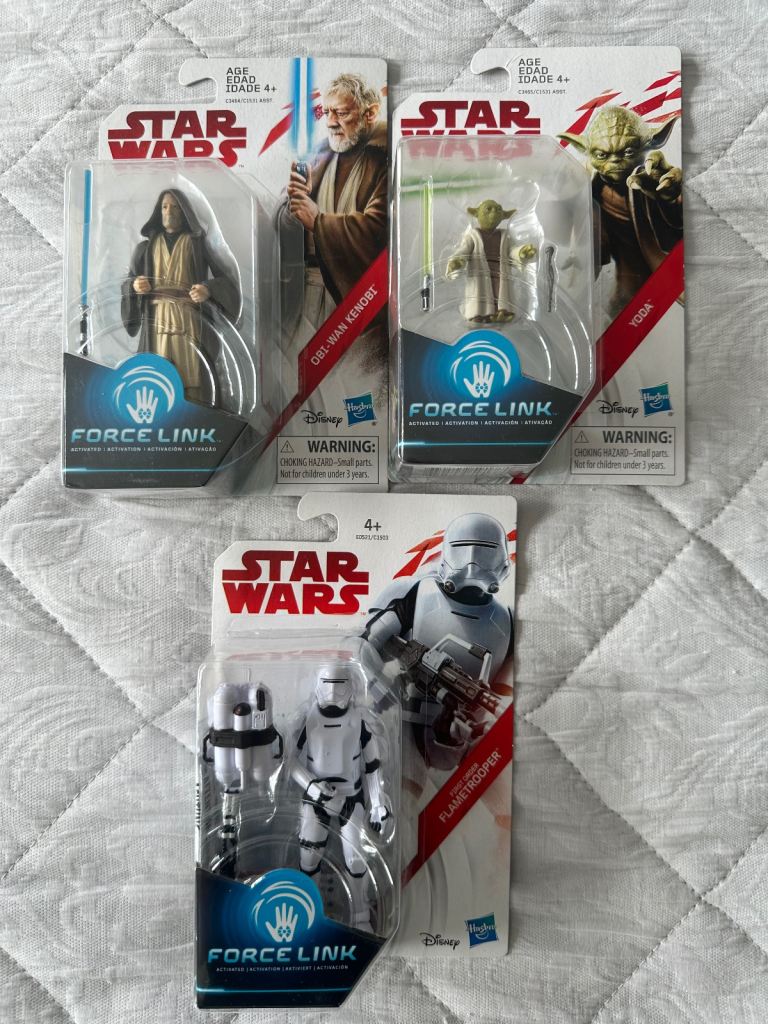 image for Star Wars force link x 3 figures Yoda, Flametrooper, Obi-wan Kenobi - collect off M1 junction 35