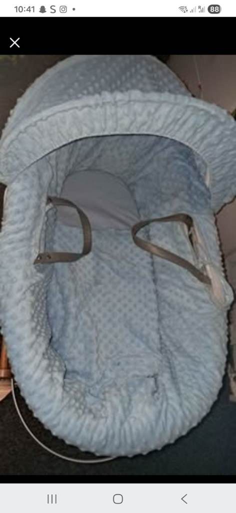 Moses Basket with Wooden Rocking Stand – Blue, Good Condition