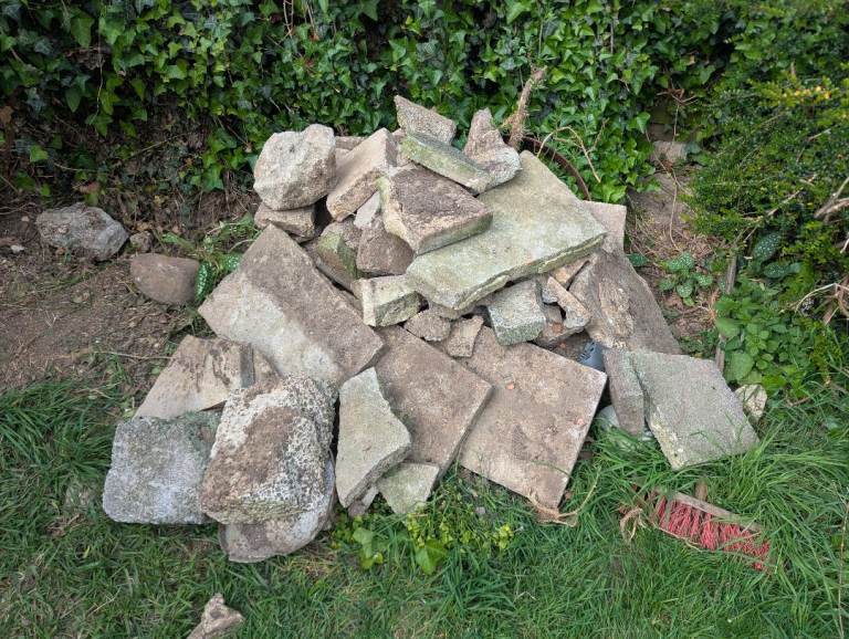 Free mixed hardcore / broken paving slabs / garden rubble – useful for shed base, drainage, rockery