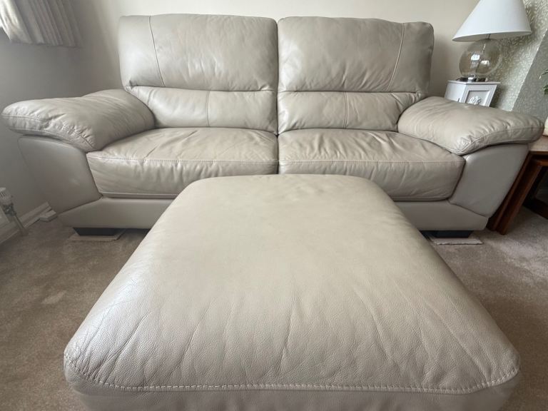 Leather Three seater and Two seater sofas with footstool/storage , also can be used for extra seat