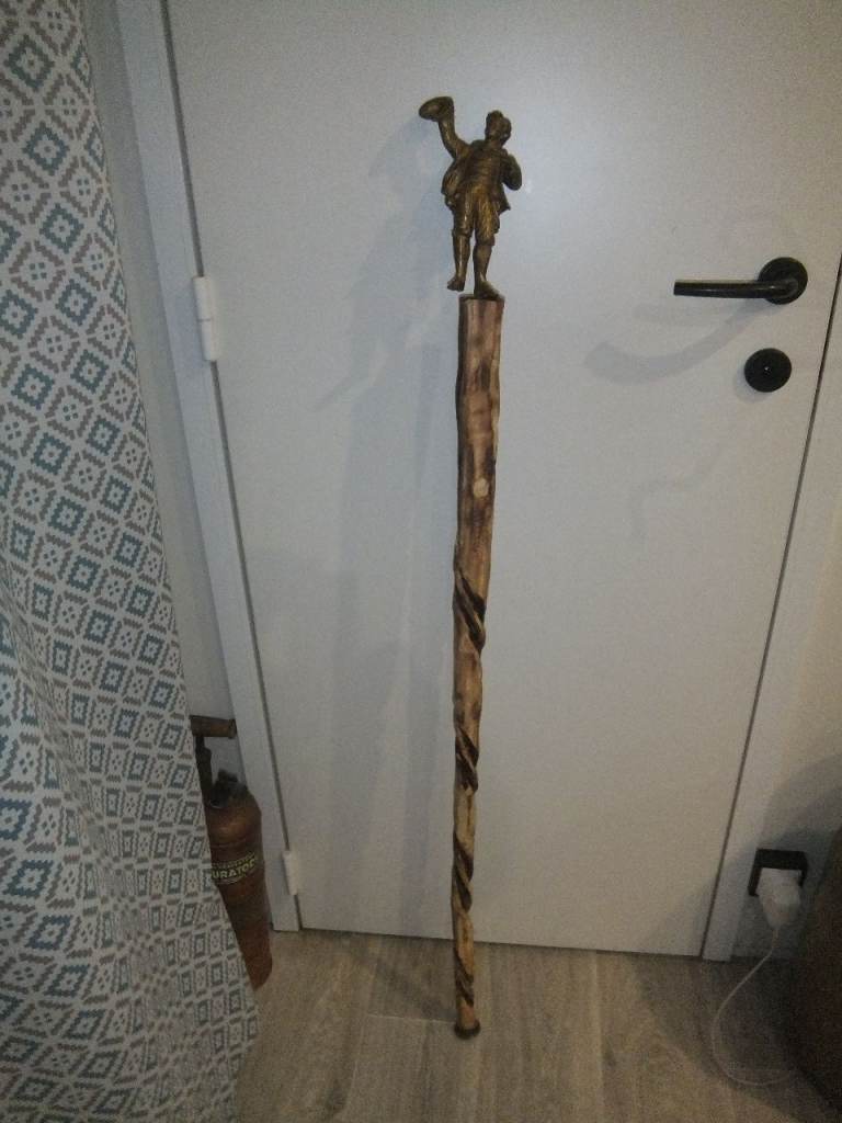 Vintage French Hand Made Walking Cane with Gold Metal Man on Top