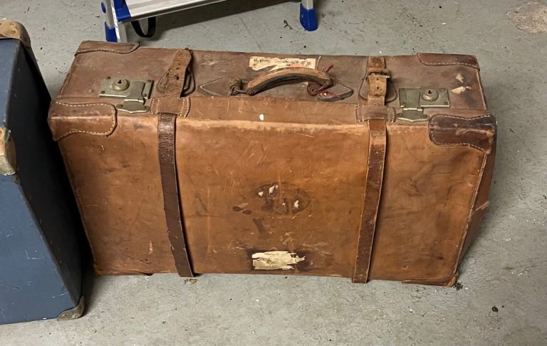 Vintage Leather Suitcase / Trunk – Brown, Fair Condition