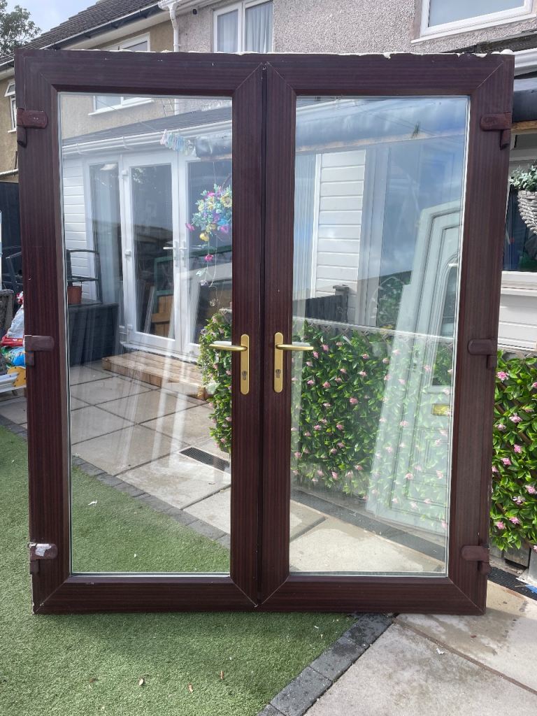 UPVC French Patio Doors – Brown, Good Condition