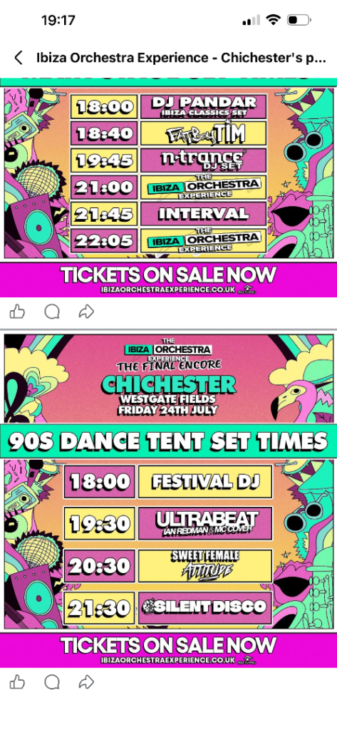 2 tickets Ibiza Orchestra Experience Chichester - 24th July Tickets