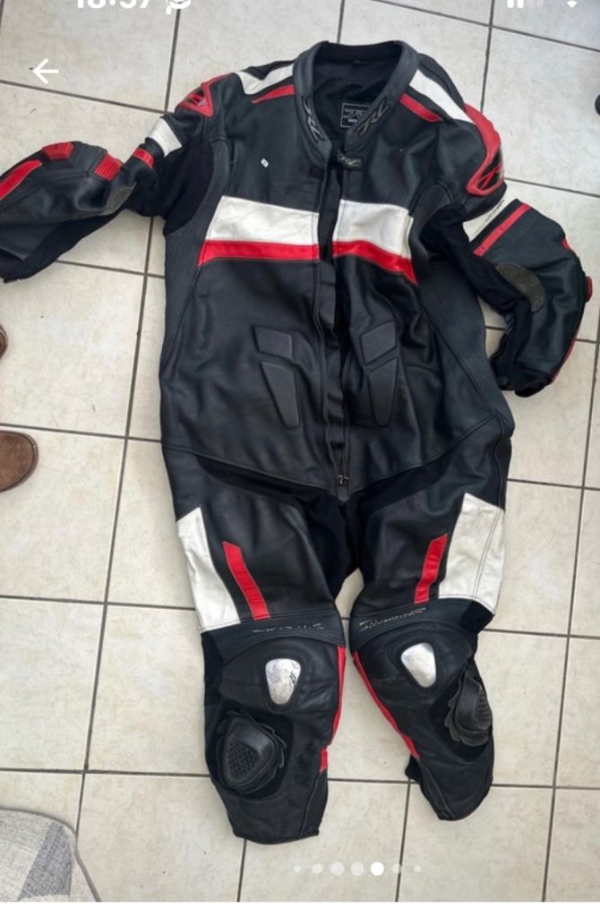 Motorbike Leather Suit - Black, Red & White, Good Condition