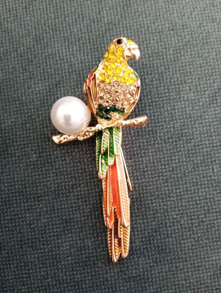 Parrot and ball on branch broach 