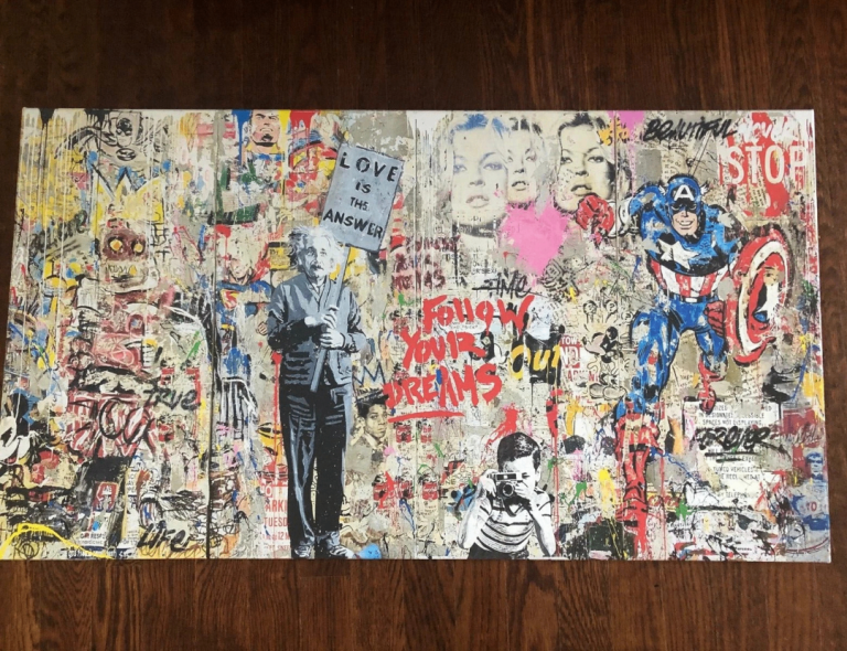 Einstein Graffiti Art - Banksy Style Pop Art Wall Decor - Rolled Canvas - Sensible Offers Welcome