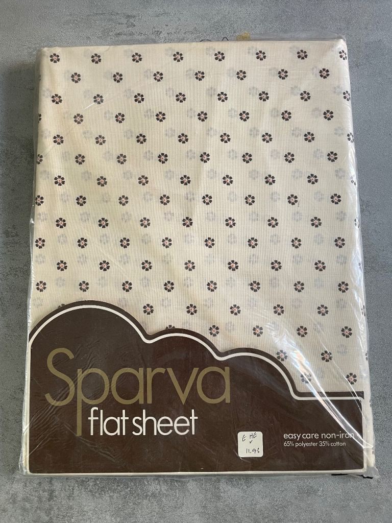 Vintage retro sparva floral beige double bed flat sheet