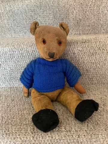 Vintage Teddy Bear with Overalls – Well-Loved Condition | in