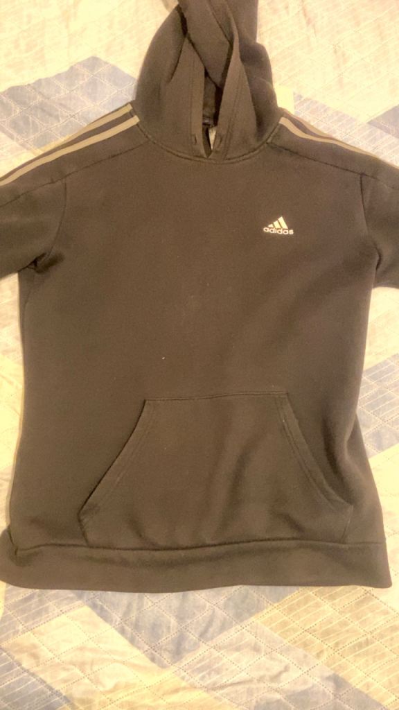 Adidas Black Hoodie with Grey Stripes – Good Condition