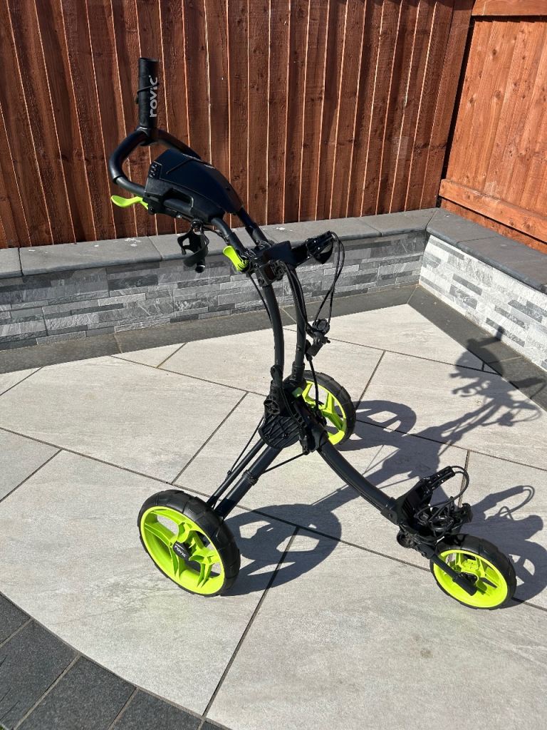 * SOLD * CLICGEAR ROVIC RV1C 3 WHEELED PUSH TROLLEY.   Black & Lime Green.