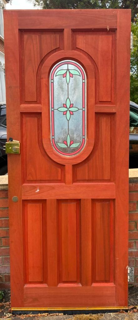 Two Solid Mahogany Internal/External Doors with Stained Glass Panels