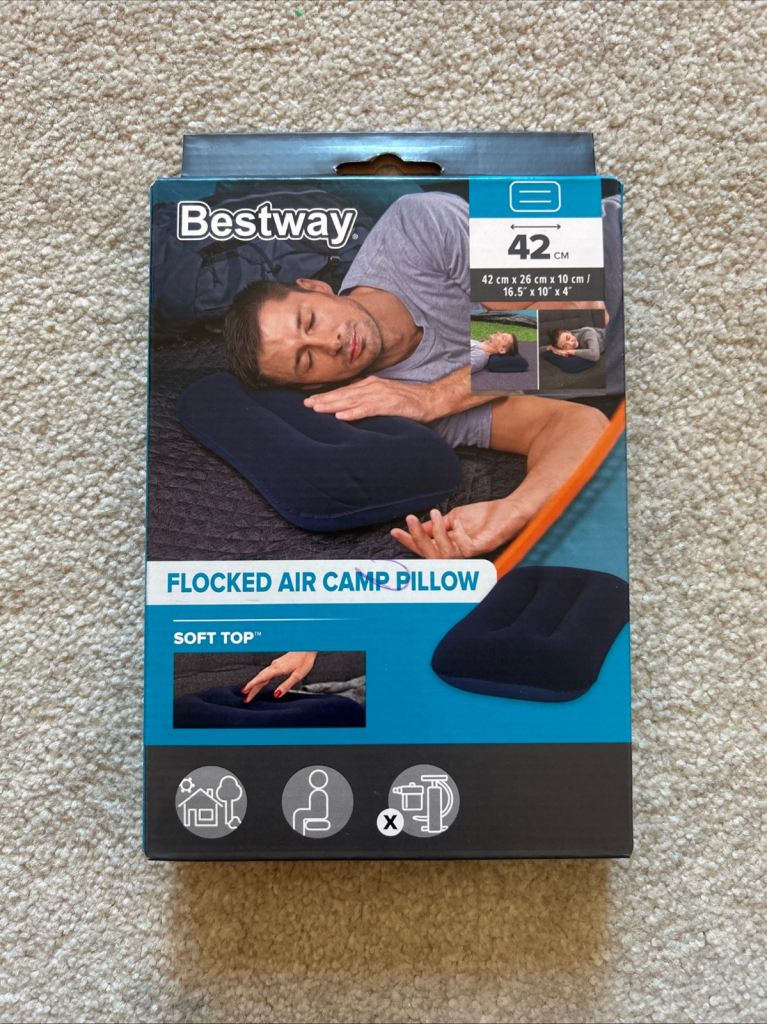 Bestway Soft Top Inflatable Flocked Air Camp Pillow Neck Cushion BLUE Brand New