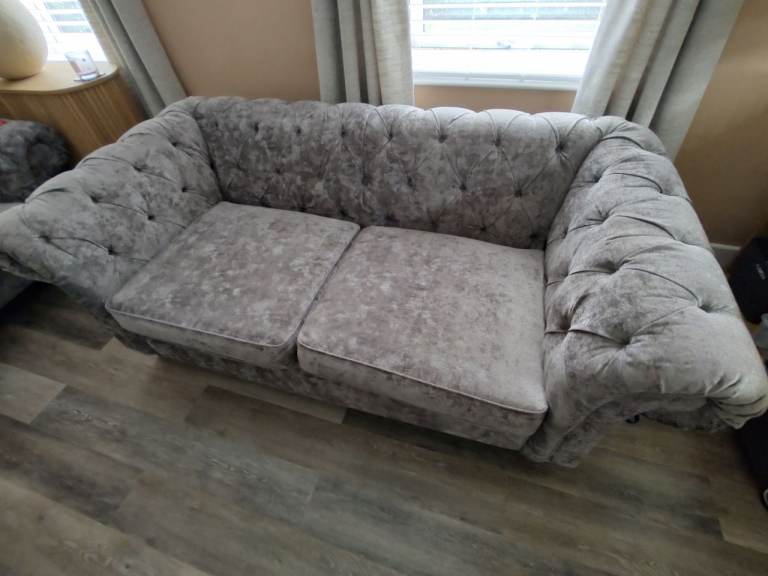 2 Next Gosford sofas Chesterfield Distressed Velour French Grey - RRP £2950