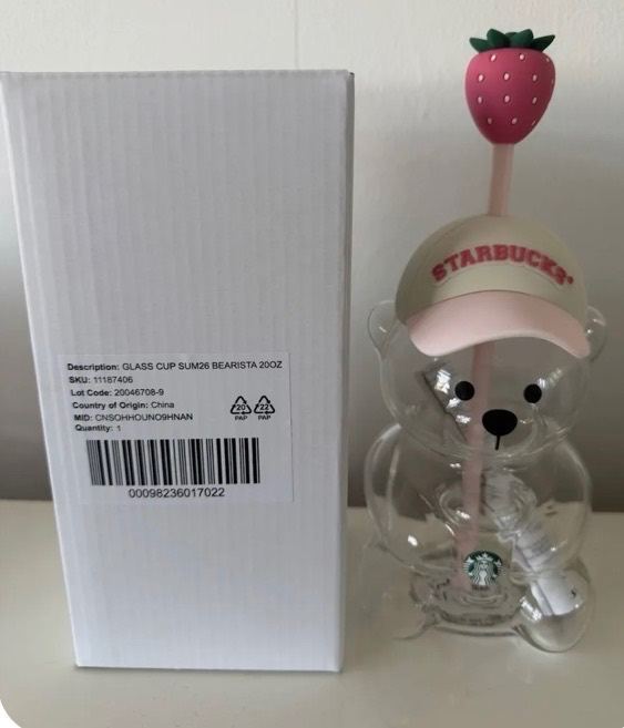     2026 Starbucks Pink Bearista Glass Cup UK NEW + Receipt