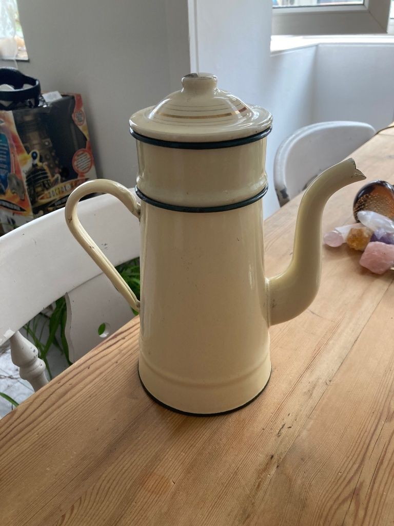 Beautiful French enamel vintage coffee pot