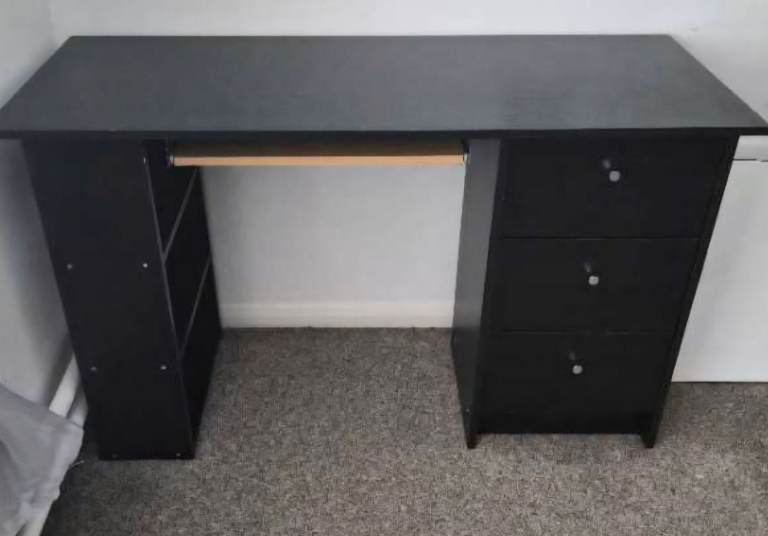 Free Black Computer Desk with Drawers and Shelving