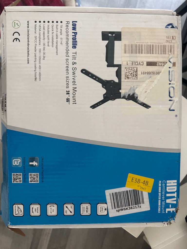 Vision Low Profile Tilt & Swivel TV Mount – New