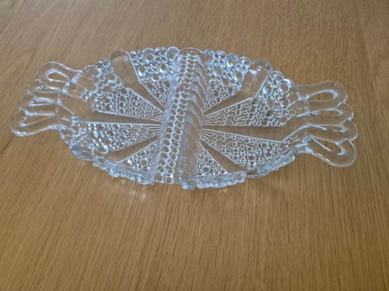 Rare Antique Glass Twin Sweetmeats Bubbles Dish - approx. size is 24.5cm x 13cm x 3.5cm