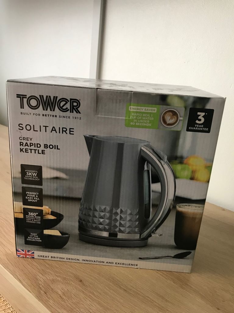 NEW Tower Solitaire Grey Rapid Boil Kettle