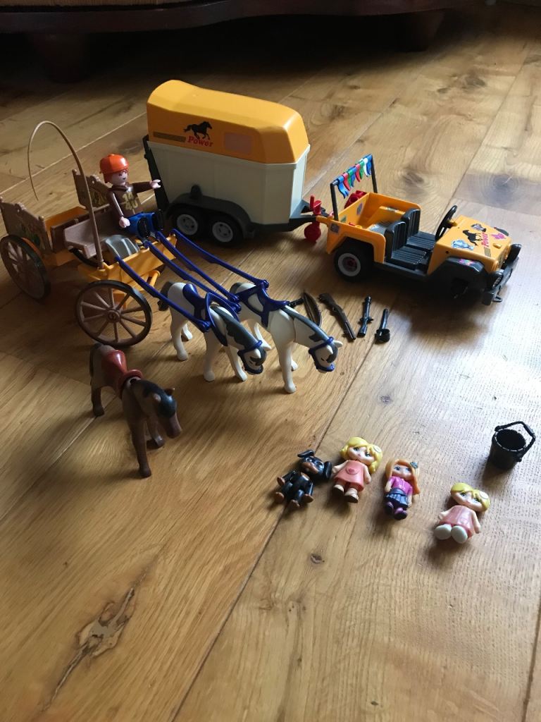 Playmobil Style Horses, Wagon, Jeep & Trailer with Figures