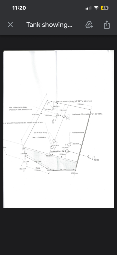 216 litre inboard boat diesel tank