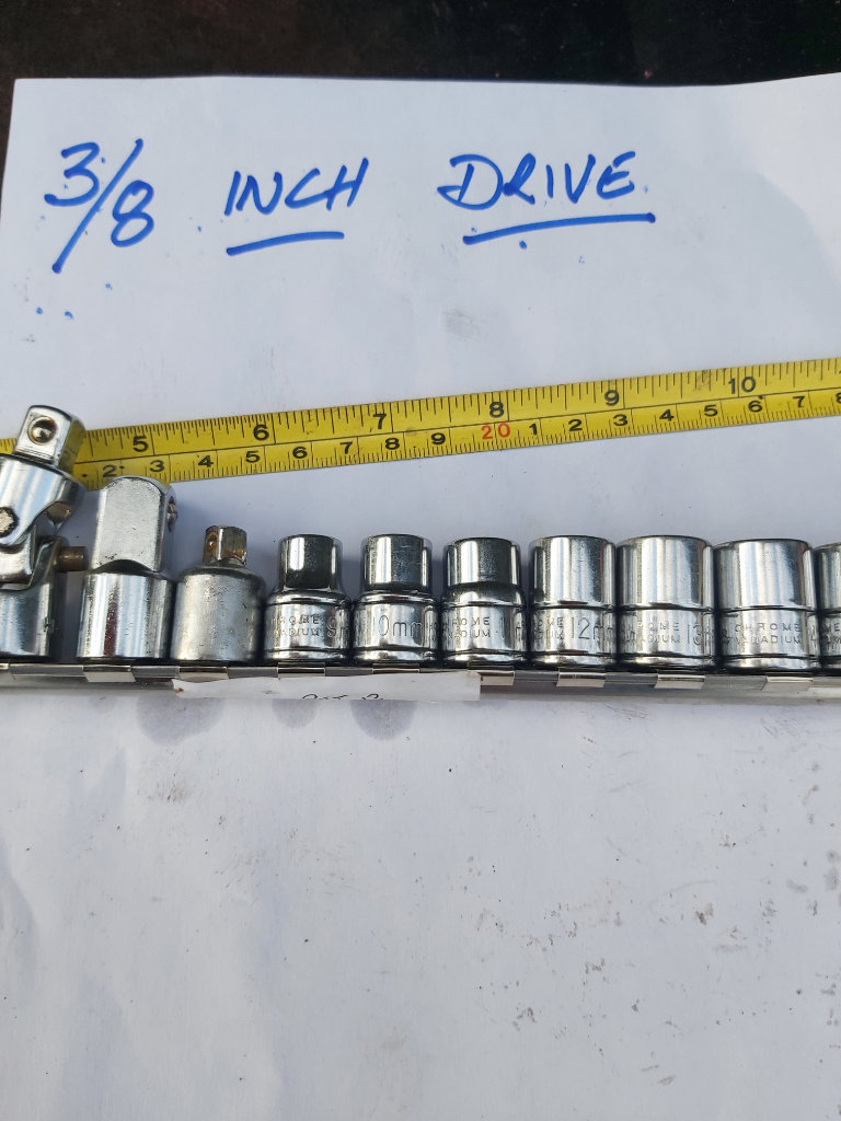 Halfords 3/8 drive metric socket set - on socket rail.