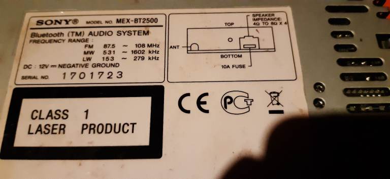 Sony MEX-BT2500 Bluetooth audio system 