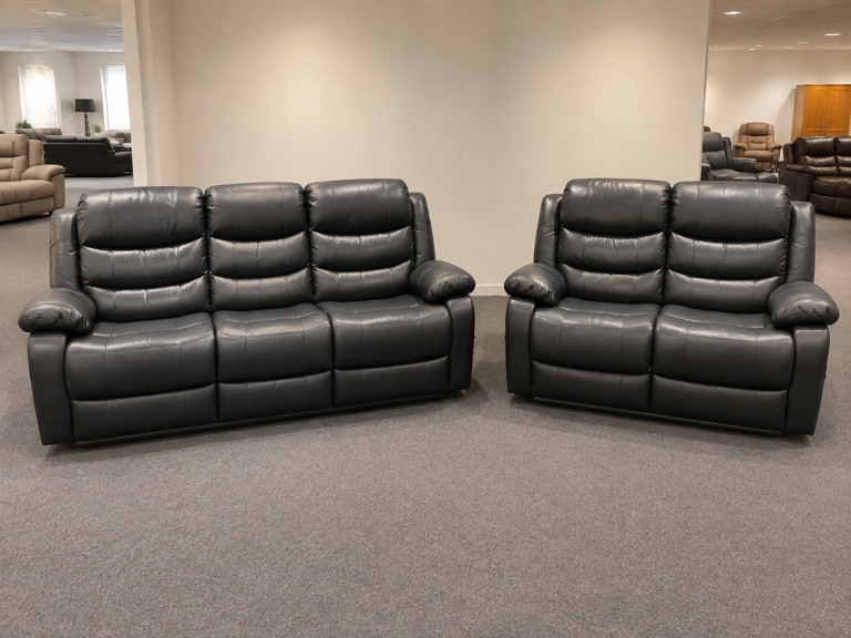 Luxury 3+2 Seater Leather Recliner Sofa – Grey & Black | Pay on Delivery