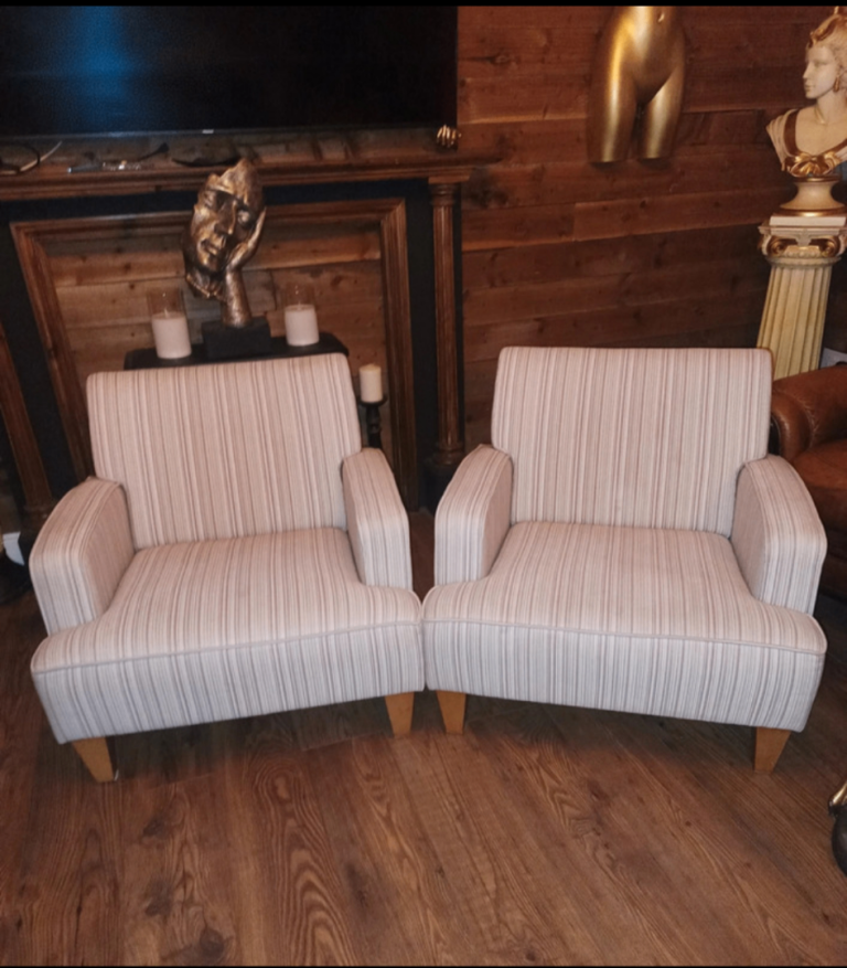 Stylish Striped Armchairs – Pair – Excellent Condition