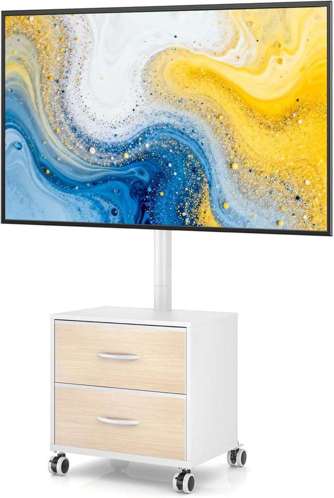 TV Stand on Wheels for 32"-60" Flat or Curved TVs with VESA Mount Holes, White, New/Boxed/Sealed