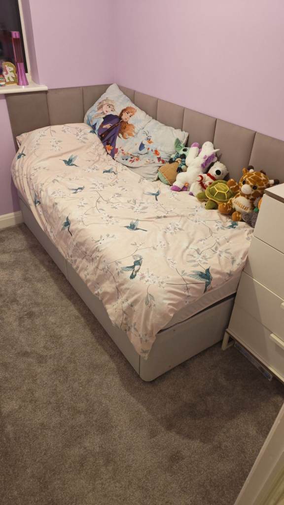 Single Grey Fabric Bed Frame with Storage Drawers