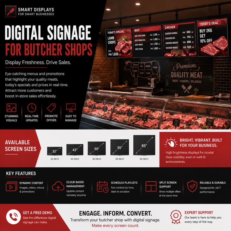 Smart Displays Digital Signage for Butcher Shops – Various Sizes Available