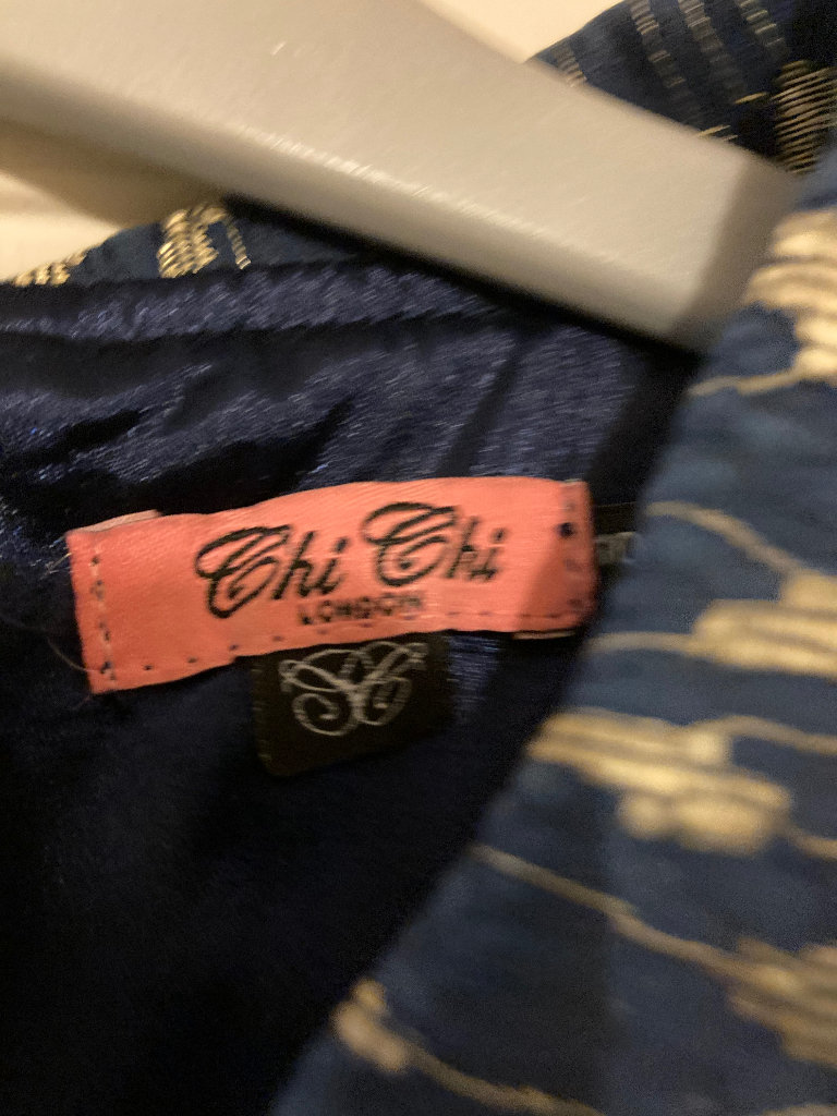 Chi Chi London navy and gold dress.